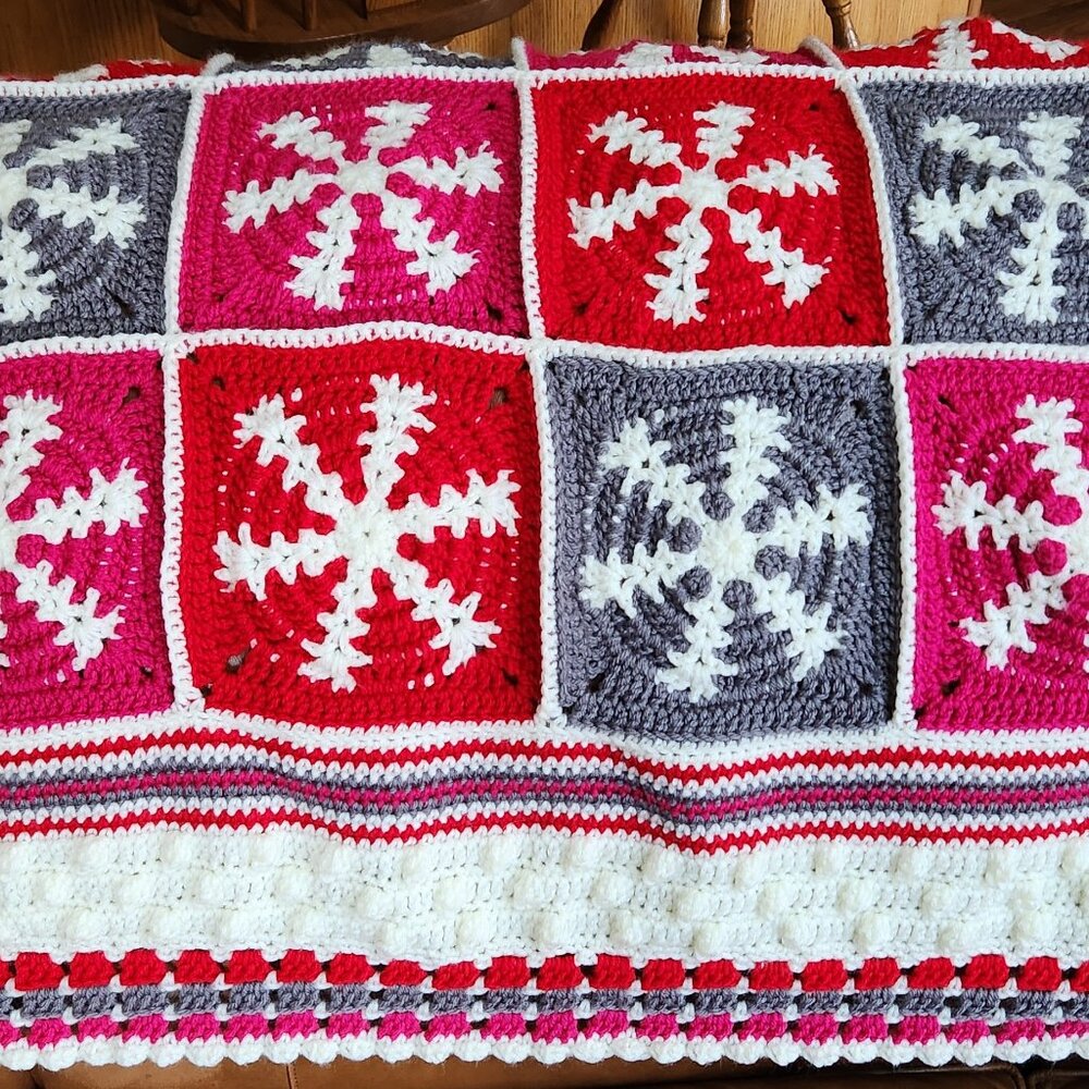 Handmade Crocheted Snowflake Throw Blanket